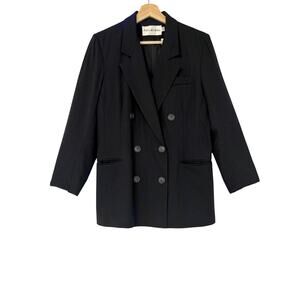 Vintage Black 100% Wool Double Breasted Blazer- Size 10, Minimalist Quiet Luxury